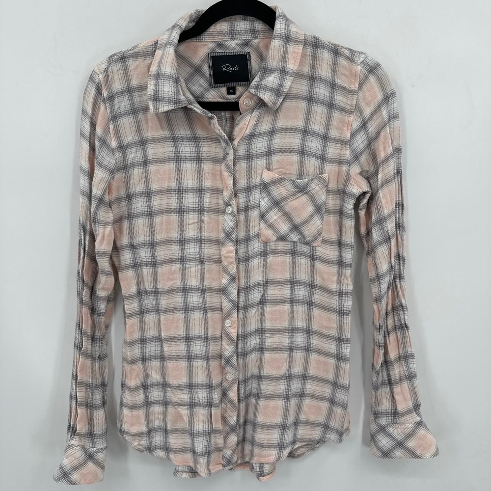 Rails Soft Button Front Long Sleeve Top Pink/Gray… - image 1